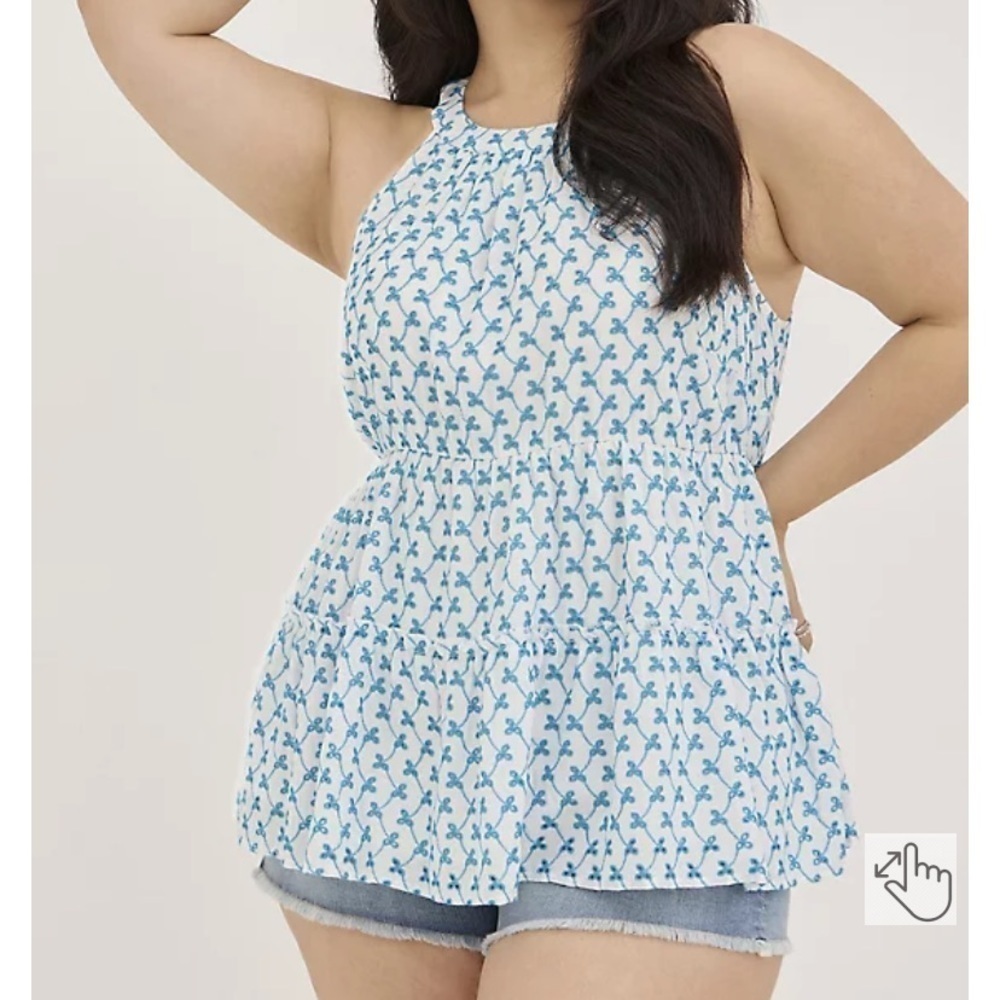 Torrid baby doll eyelet sleeveless romantic tank top white and blue plus 4X